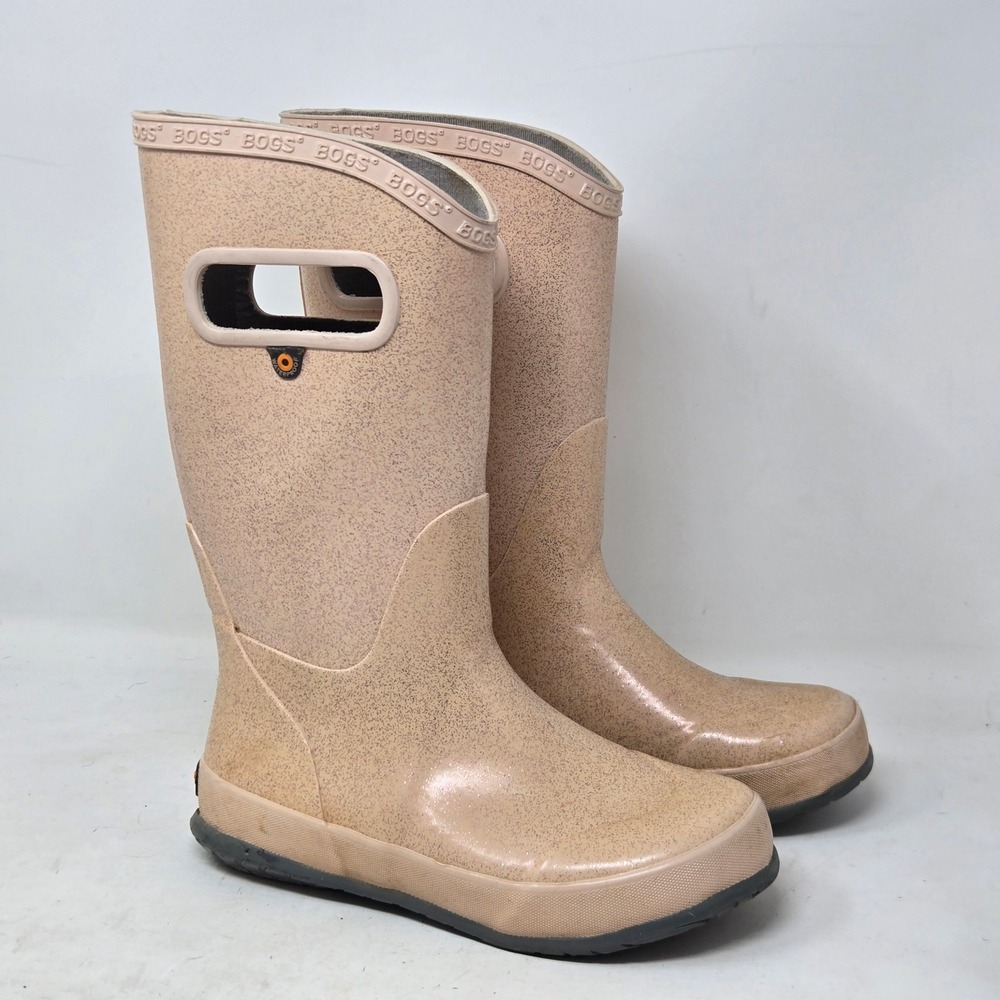 Bogs Rain Boot Glitter Pink Peach Waterproof Pull On Boots Kid Youth 1 72399-689